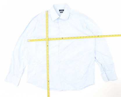 Landini Men’s Blue Striped 100% Cotton Long Sleeve 17 Button-Up Shirt