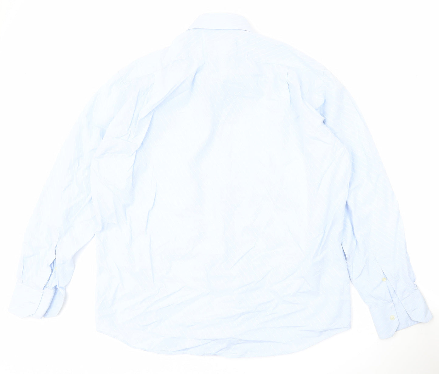 Landini Men’s Blue Striped 100% Cotton Long Sleeve 17 Button-Up Shirt