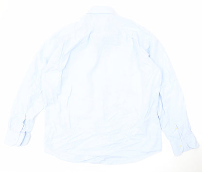 Landini Men’s Blue Striped 100% Cotton Long Sleeve 17 Button-Up Shirt