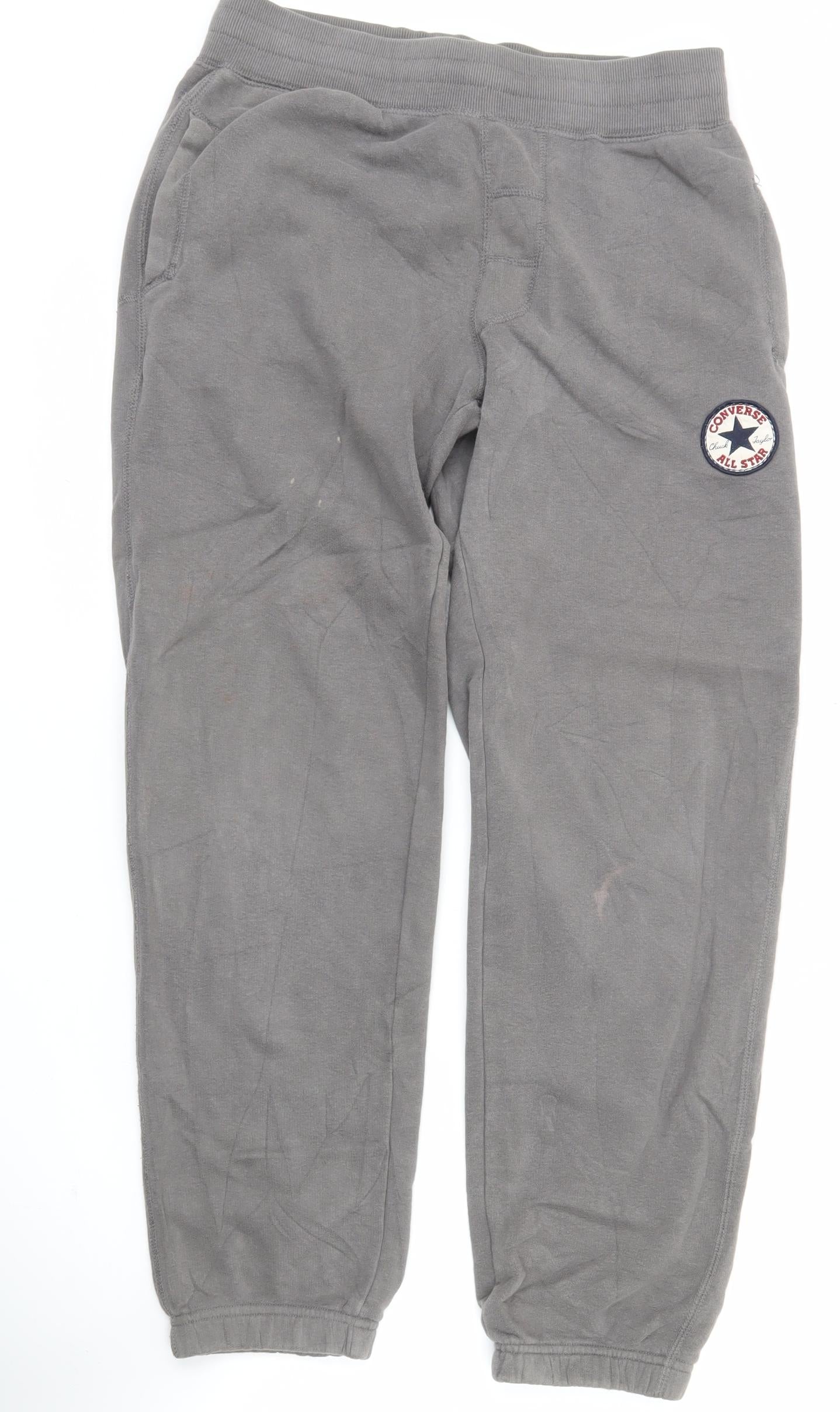 Converse Men's Grey Jogger Sweatpants S Regular Fit Cotton Blend