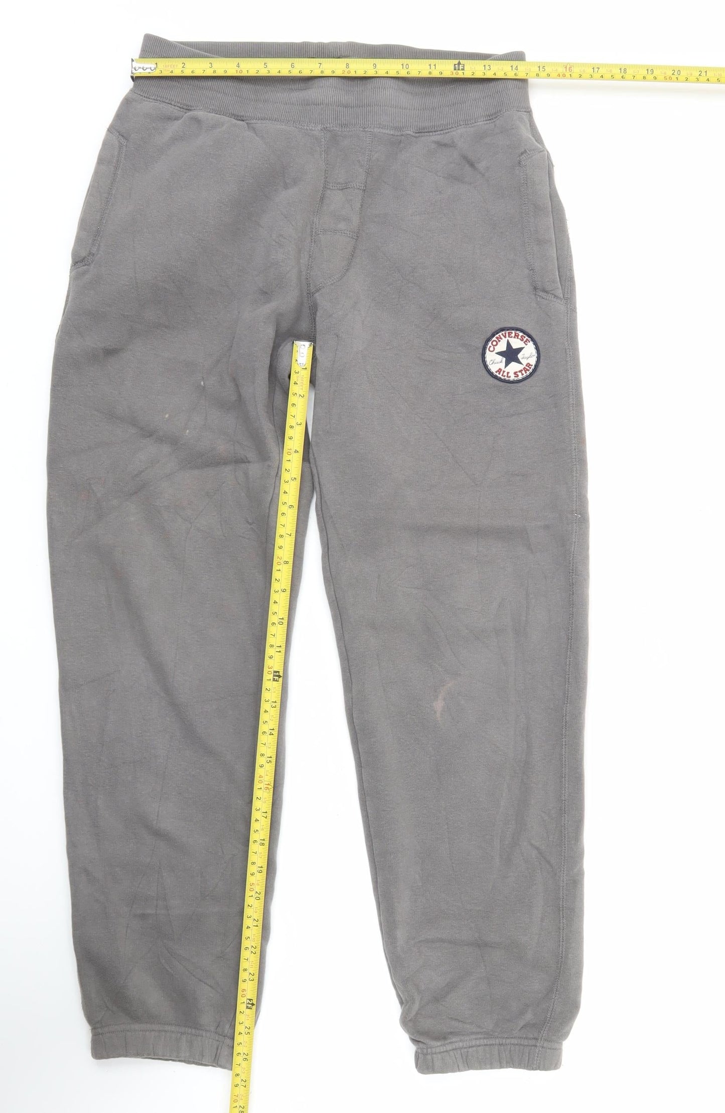 Converse Men's Grey Jogger Sweatpants S Regular Fit Cotton Blend