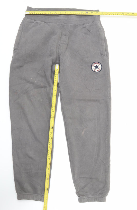 Converse Men's Grey Jogger Sweatpants S Regular Fit Cotton Blend