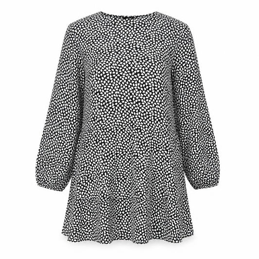 Front view of Wallis Women’s Black Geometric Short A-Line Dress, size UK 10