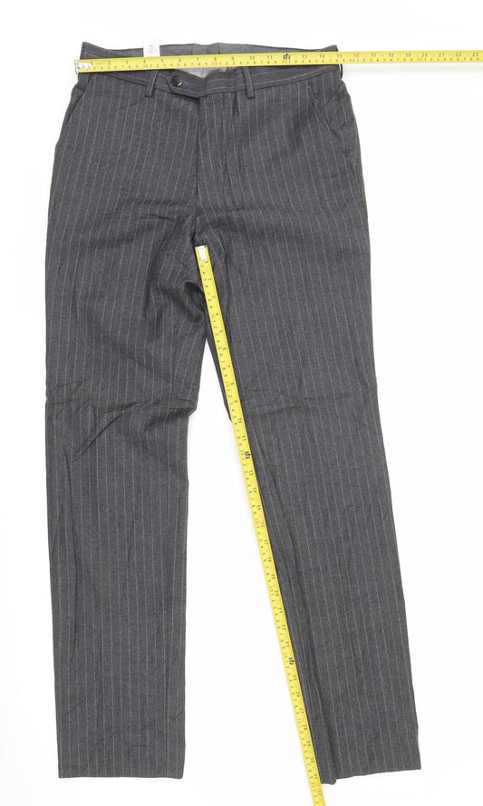 Next Men's Grey Pinstripe Wool Dress Trousers 30x33 Straight Leg