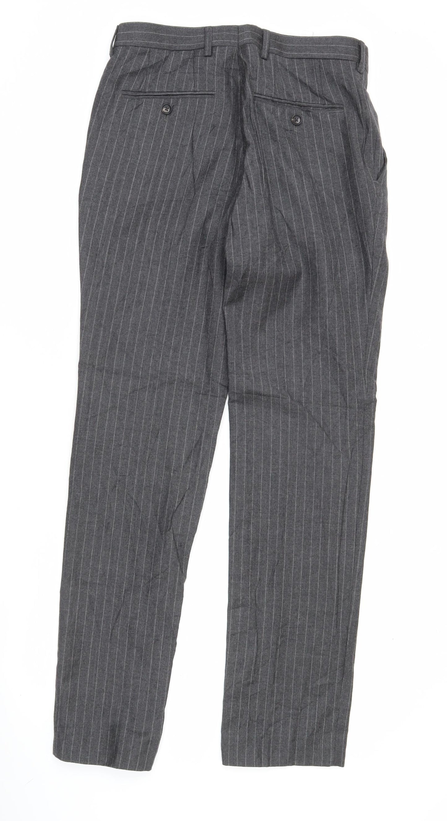 Next Men's Grey Pinstripe Wool Dress Trousers 30x33 Straight Leg