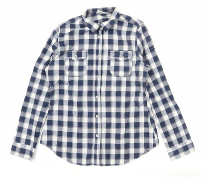 Lee Cooper Men's Blue Check Long Sleeve Button-Up Shirt Size 14