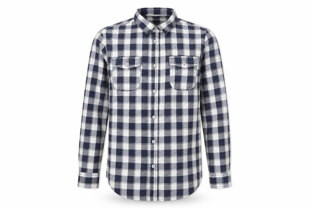 Front view of Lee Cooper Men's Blue Check Long Sleeve Button-Up Shirt, size 14