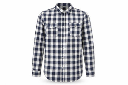 Front view of Lee Cooper Men's Blue Check Long Sleeve Button-Up Shirt, size 14