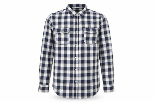 Front view of Lee Cooper Men's Blue Check Long Sleeve Button-Up Shirt, size 14