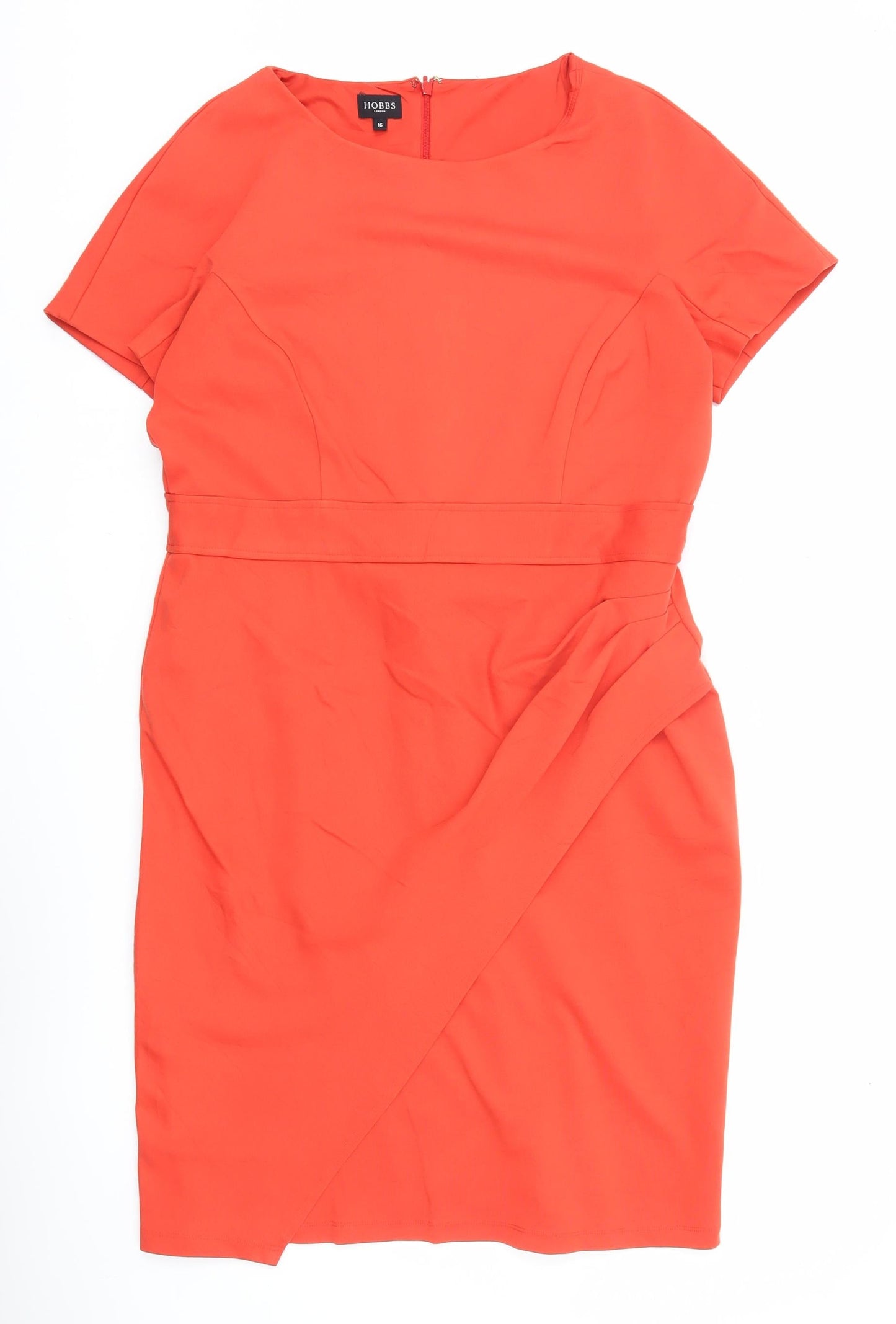 Hobbs Women’s Orange Sheath Dress Size 16 Knee Length Boat Neck