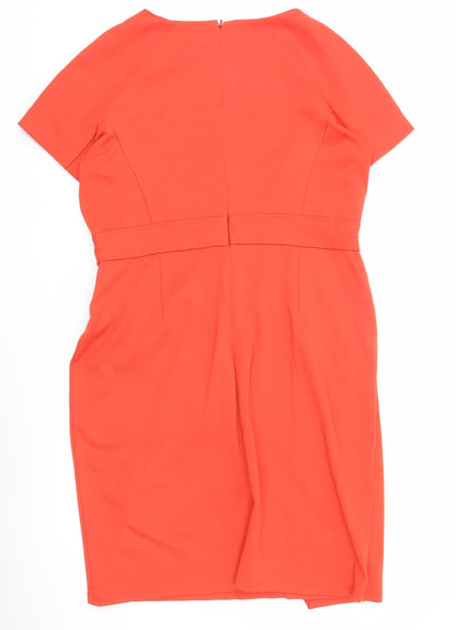 Hobbs Women’s Orange Sheath Dress Size 16 Knee Length Boat Neck