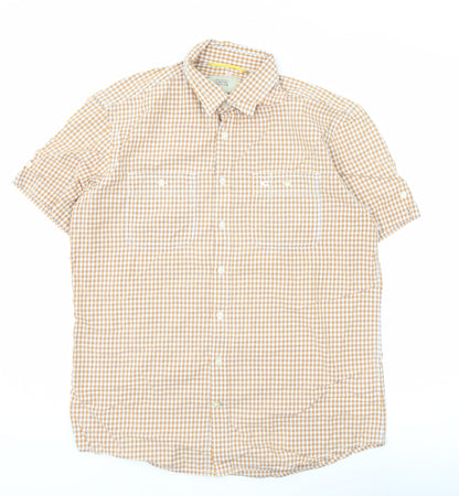 Camel Active Men's Orange Check Cotton Short Sleeve Button-Up Shirt M