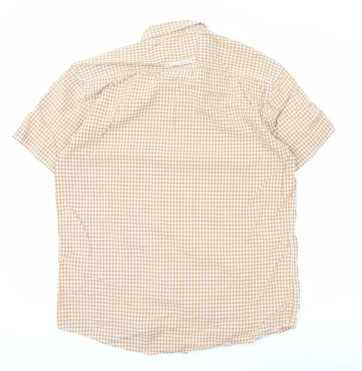 Camel Active Men's Orange Check Cotton Short Sleeve Button-Up Shirt M