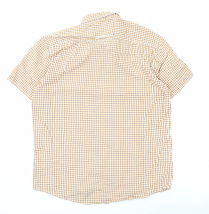 Camel Active Men's Orange Check Cotton Short Sleeve Button-Up Shirt M