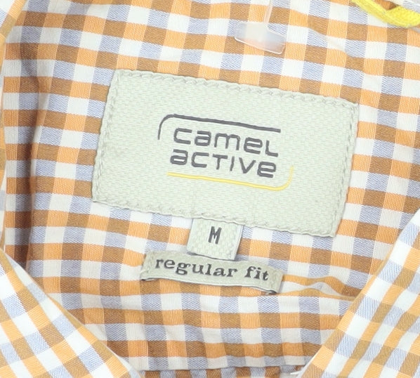 Camel Active Men's Orange Check Cotton Short Sleeve Button-Up Shirt M