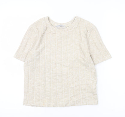 Womens UK Size S Zara Beige Basic T-Shirt
