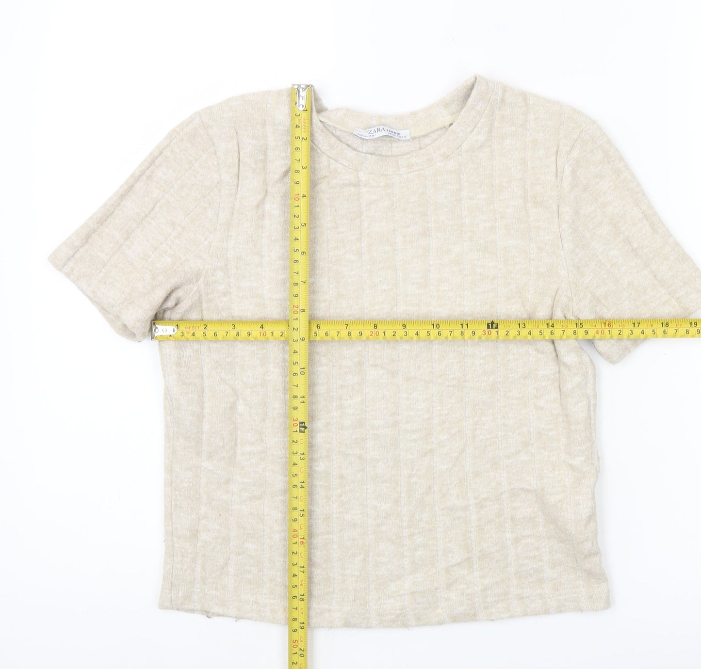 Womens UK Size S Zara Beige Basic T-Shirt