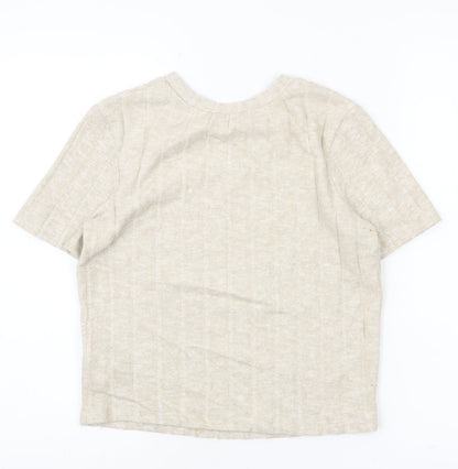 Womens UK Size S Zara Beige Basic T-Shirt