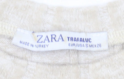 Womens UK Size S Zara Beige Basic T-Shirt
