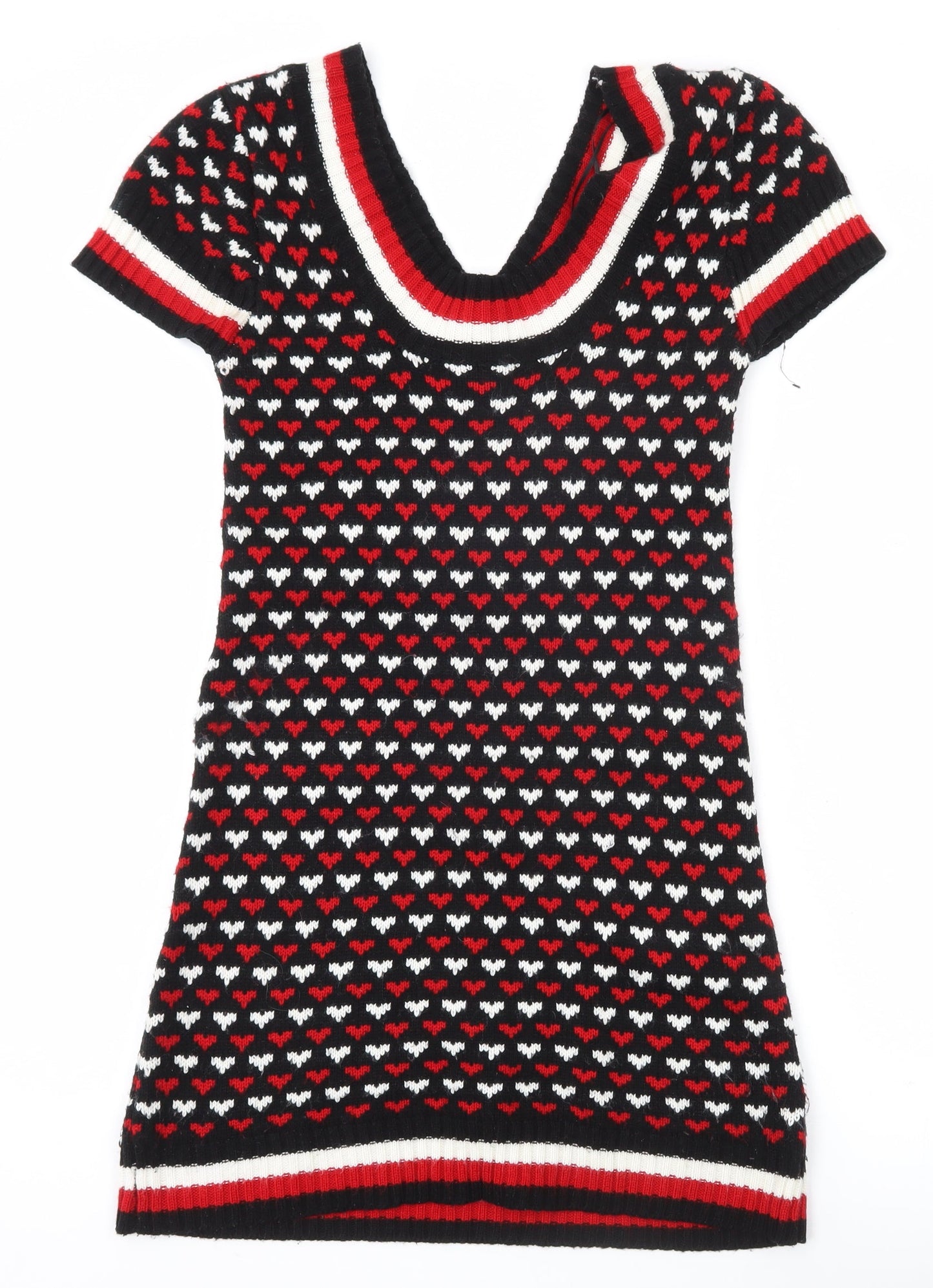 Fine Threads London Women's Black Heart Knit V-Neck Tunic Jumper Size 8