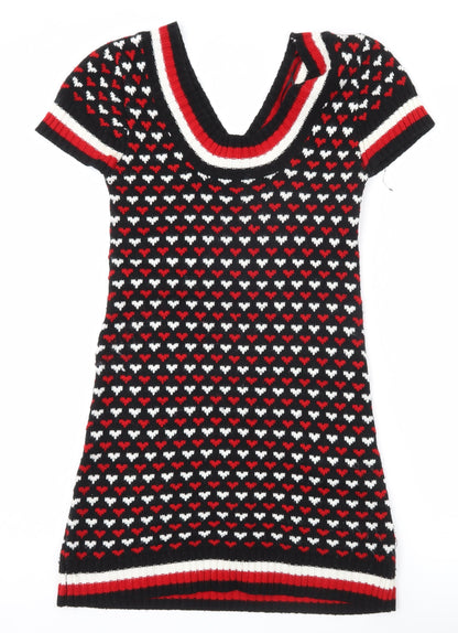 Fine Threads London Women's Black Heart Knit V-Neck Tunic Jumper Size 8