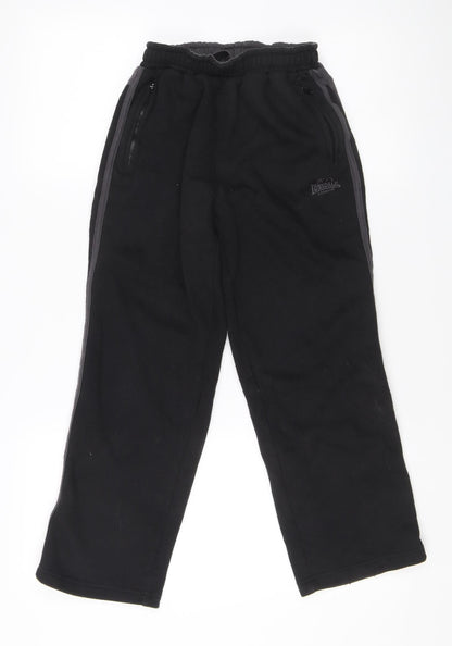 Lonsdale Boys Black Track Pants 9-10 Years Elastic Waist Fleece Sportswear