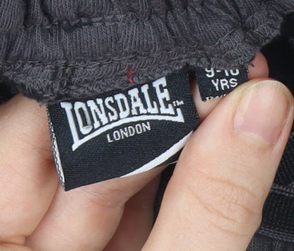 Lonsdale Boys Black Track Pants 9-10 Years Elastic Waist Fleece Sportswear