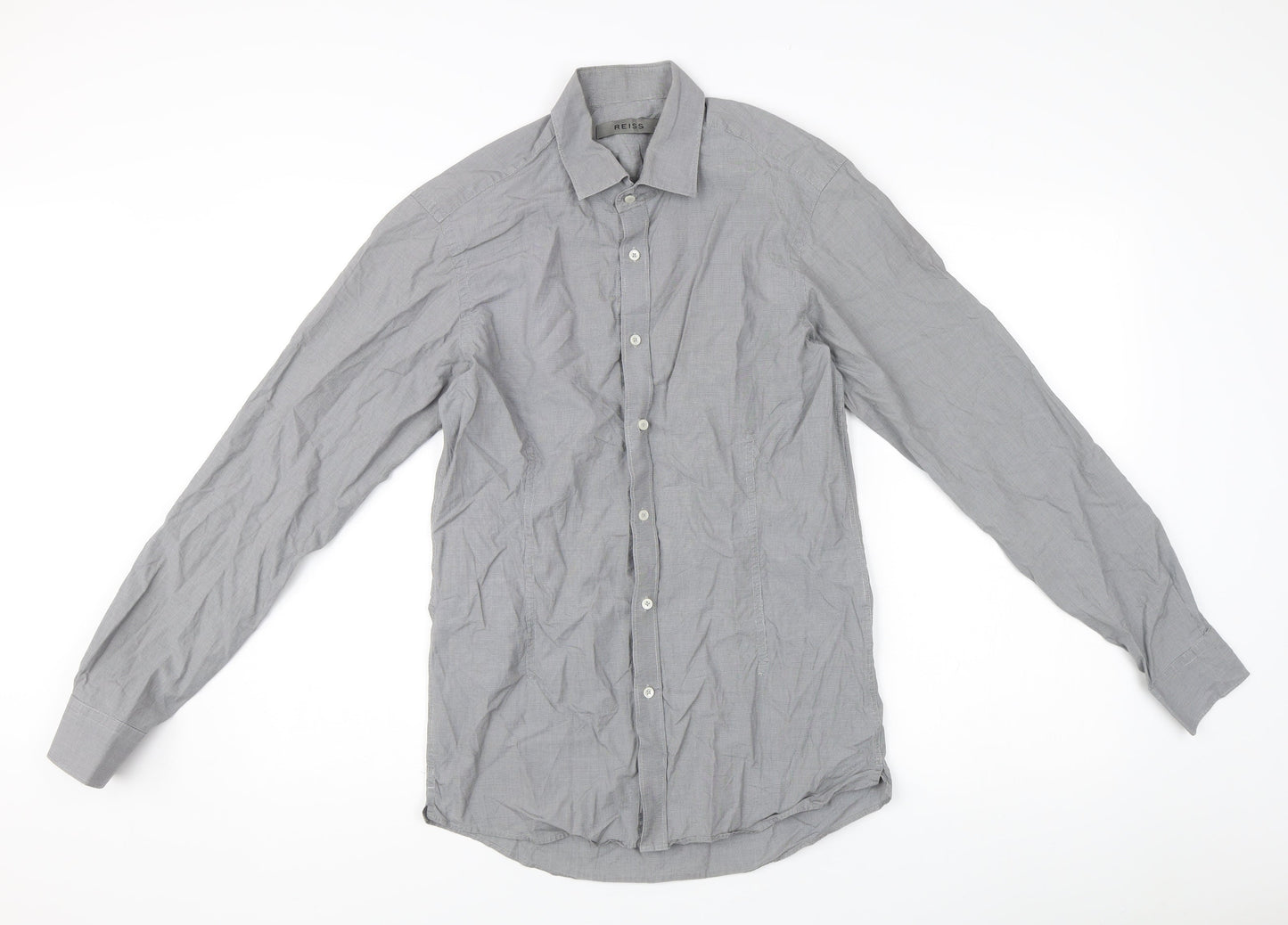 Reiss Men's Grey Check Cotton Long Sleeve Dress Shirt Size S