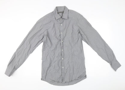 Reiss Men's Grey Check Cotton Long Sleeve Dress Shirt Size S