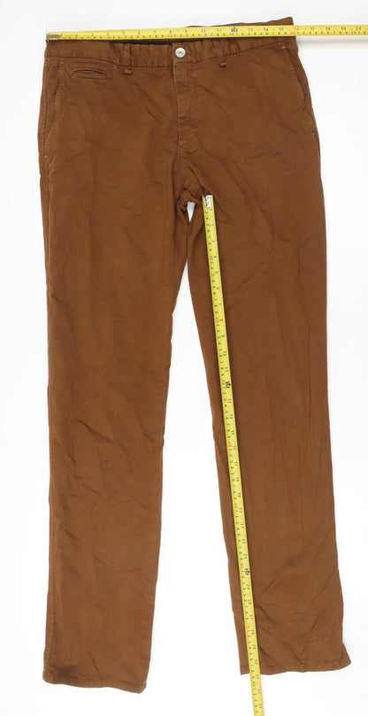 Massimo Dutti Men’s Brown Regular Fit Chino Trousers Size 34W
