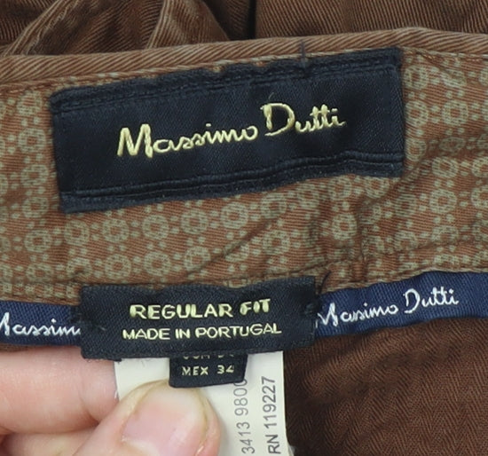 Massimo Dutti Men’s Brown Regular Fit Chino Trousers Size 34W