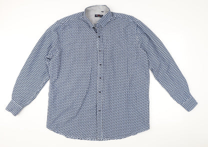 Red Jack Men's Blue Geometric Long Sleeve Cotton Dress Shirt M