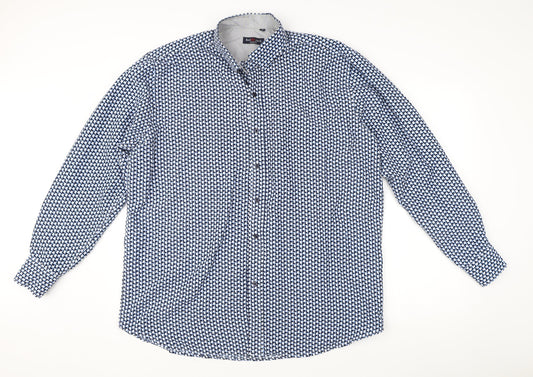 Red Jack Men's Blue Geometric Long Sleeve Cotton Dress Shirt M