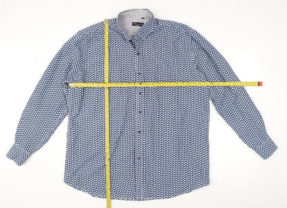 Red Jack Men's Blue Geometric Long Sleeve Cotton Dress Shirt M