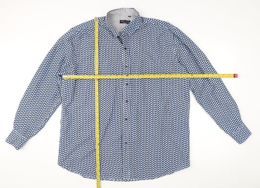 Red Jack Men's Blue Geometric Long Sleeve Cotton Dress Shirt M