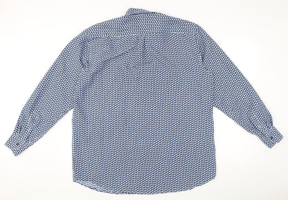 Red Jack Men's Blue Geometric Long Sleeve Cotton Dress Shirt M