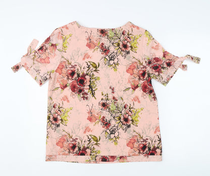 Next Women's Pink Floral Blouse Size 10 Short Sleeve V-Neck