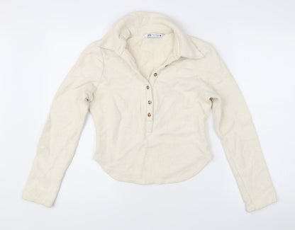 Womens UK Size 12 Zara Ivory Henley Jumper