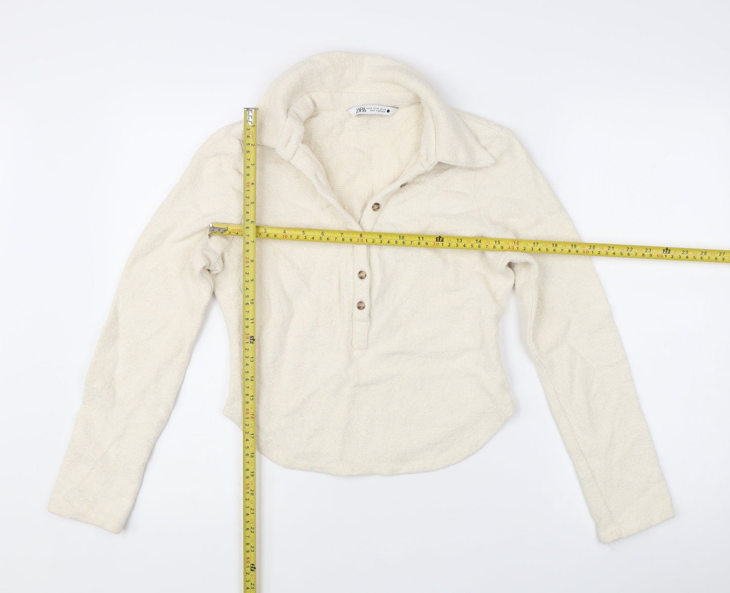 Womens UK Size 12 Zara Ivory Henley Jumper
