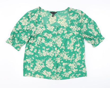 New Look Women’s Green Floral Puff Sleeve Blouse UK 12