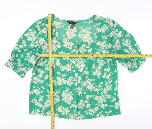 New Look Women’s Green Floral Puff Sleeve Blouse UK 12