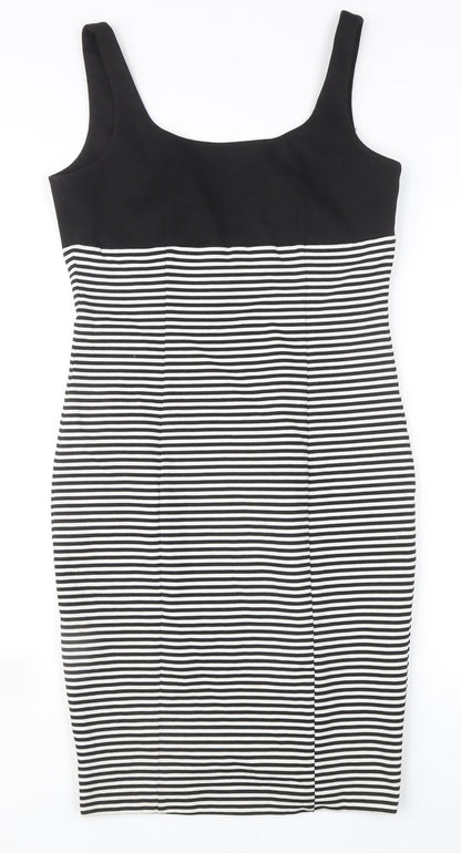 Zara Basic Women’s Black Striped Bodycon Knee Length Dress Size 12