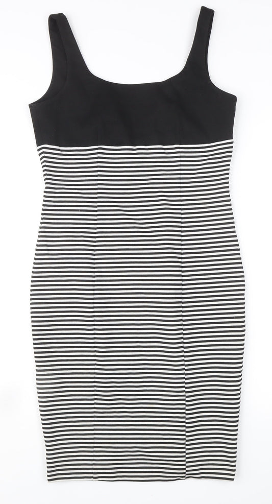 Zara Basic Women’s Black Striped Bodycon Knee Length Dress Size 12