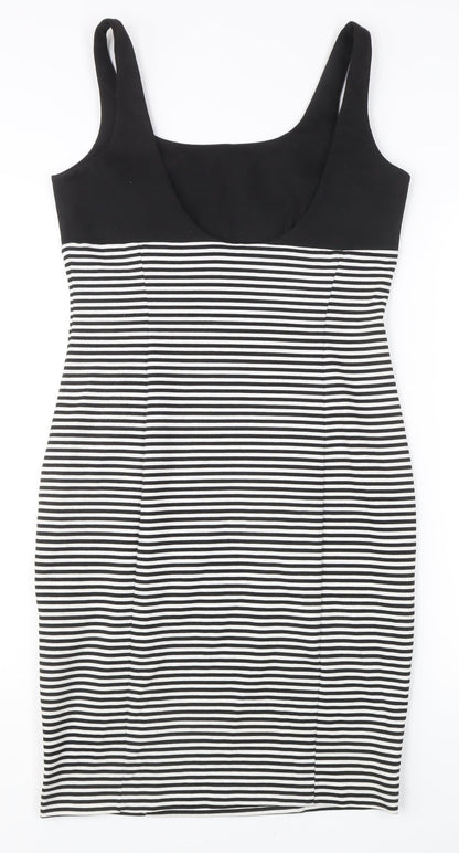 Zara Basic Women’s Black Striped Bodycon Knee Length Dress Size 12