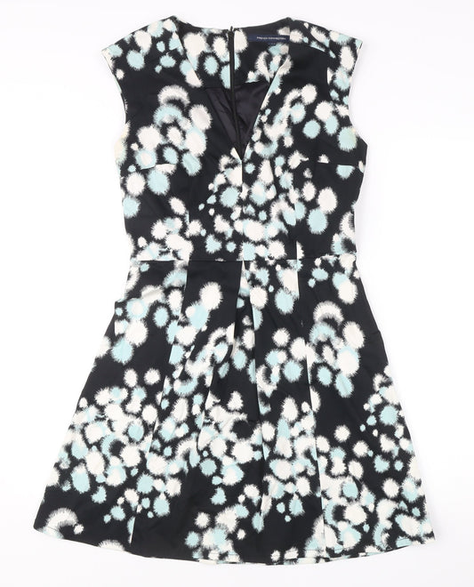 French Connection Women’s Black Animal Print Fit & Flare Dress UK 12