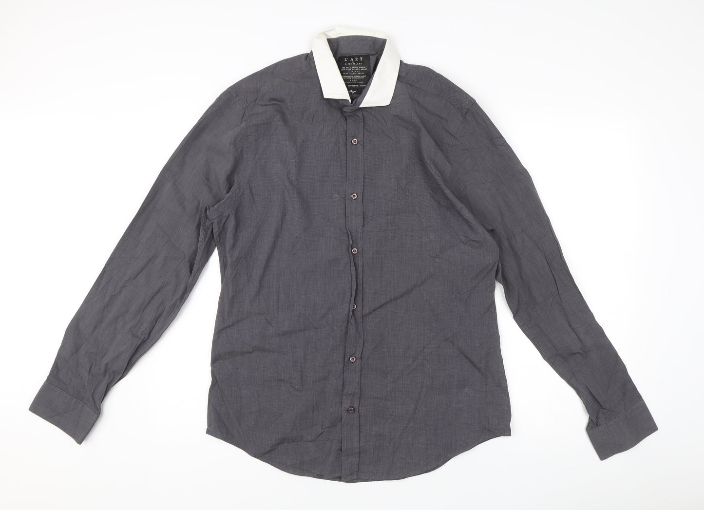River Island Men's Grey L Long Sleeve Button-Up Shirt