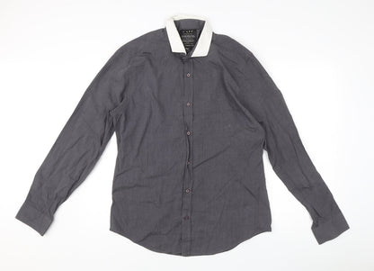 River Island Men's Grey L Long Sleeve Button-Up Shirt