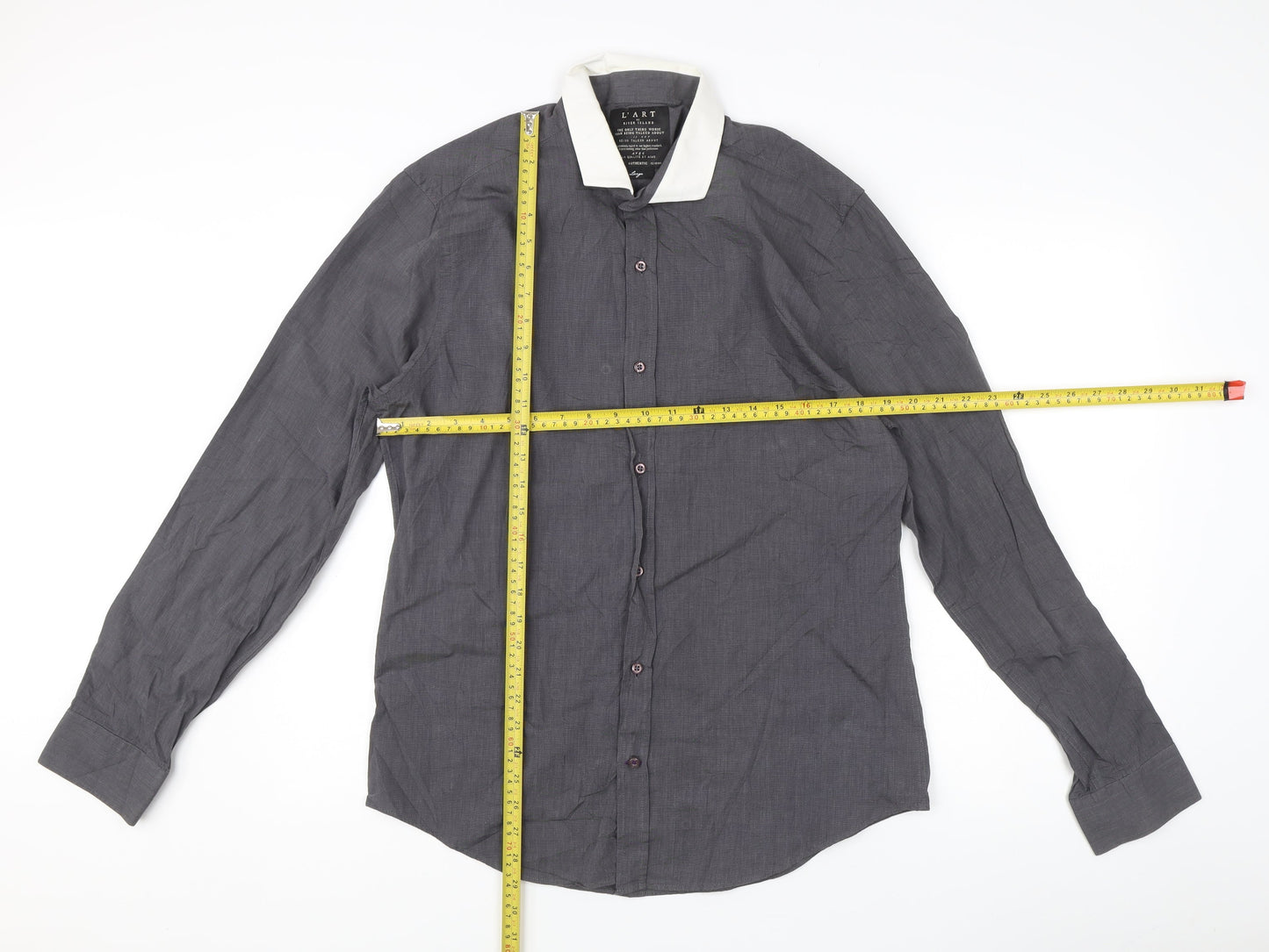 River Island Men's Grey L Long Sleeve Button-Up Shirt