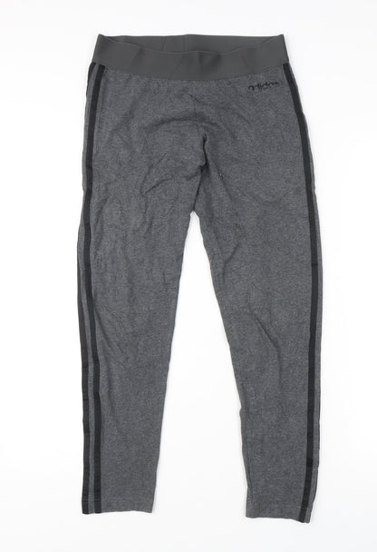 Adidas Women’s Grey Leggings UK 12-14 Slim Fit Side Stripe Activewear