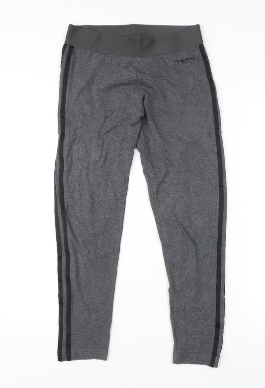 Adidas Women’s Grey Leggings UK 12-14 Slim Fit Side Stripe Activewear